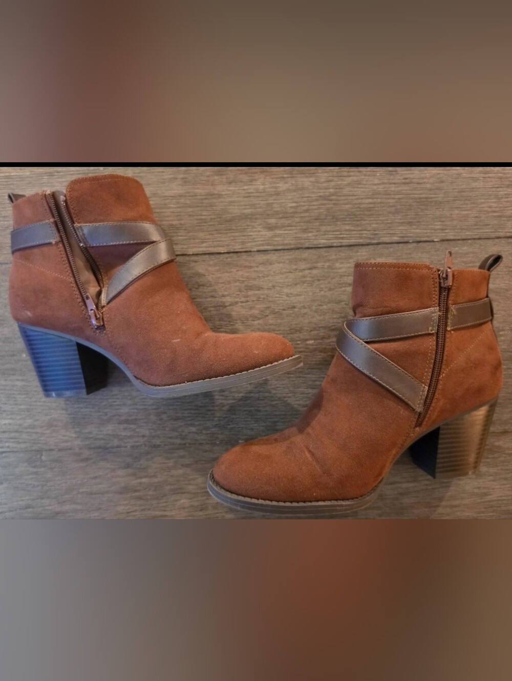 Market & Spruce Suede Brown Boots with Buckle and Zipper Size 8